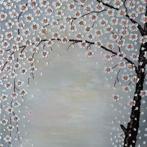 Cherry Blossom Canvas Art in Gray and White